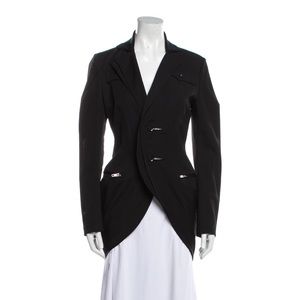 Yohji Yamamoto Long Black Wool Blazer with Zippers